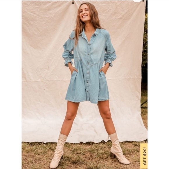 Free People Dresses & Skirts - We The Free Hannah Denim Long Sleeve Mini Dress